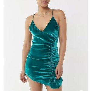 For Love and Lemons Viva Velvet Mini Dress Emerald